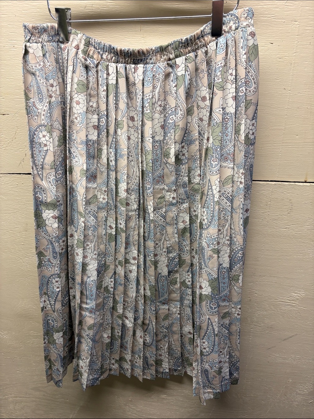 Vintage Blue & Cream Paisley Pleated Midi Skirt - Picture 3 of 3